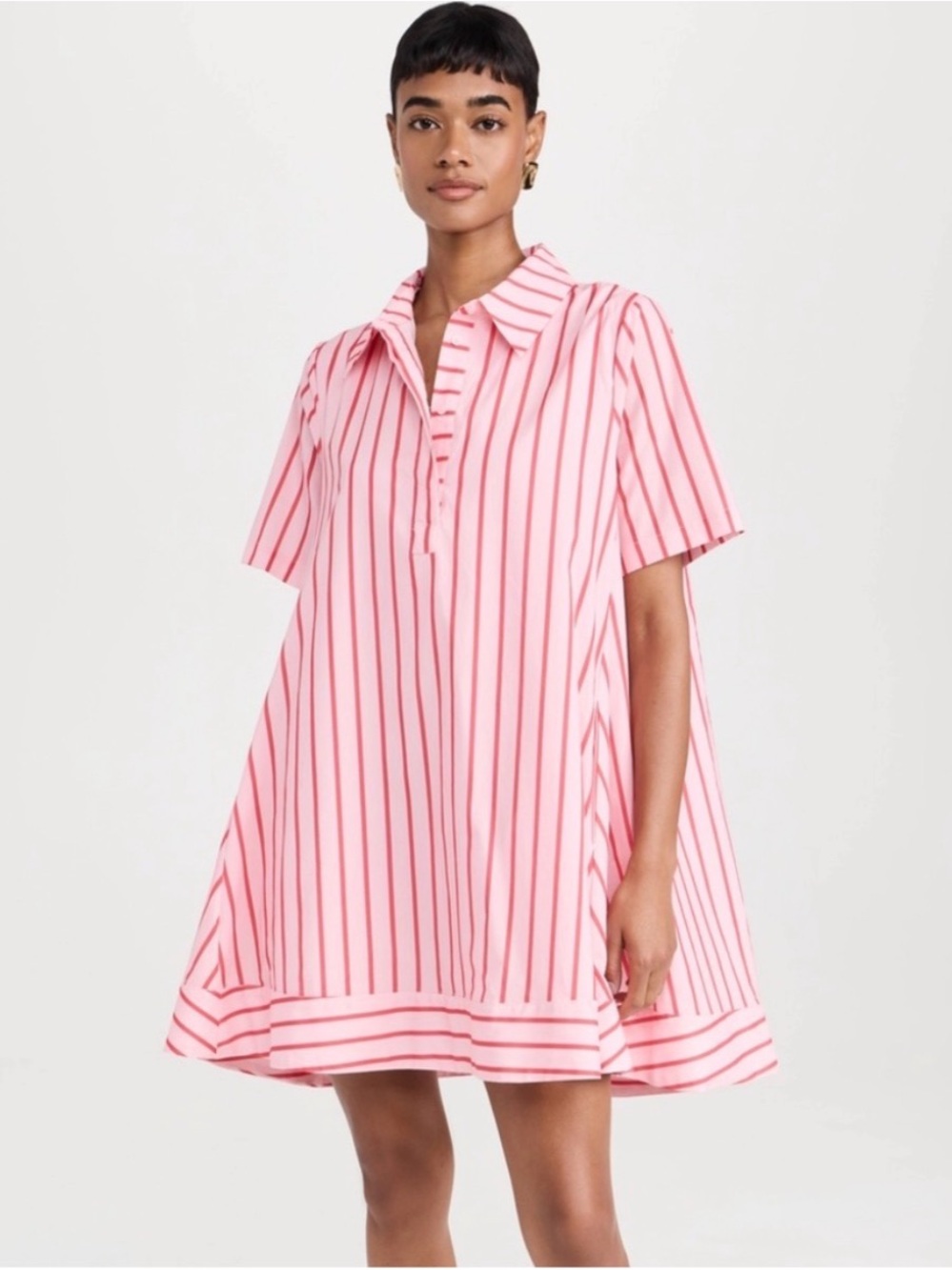 English Factory Pink Striped Cotton Swing Mini Dress Size Large Preppy